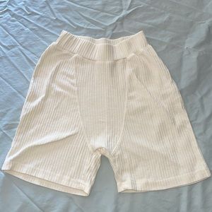 Cream Ribbed Lounge Shorts